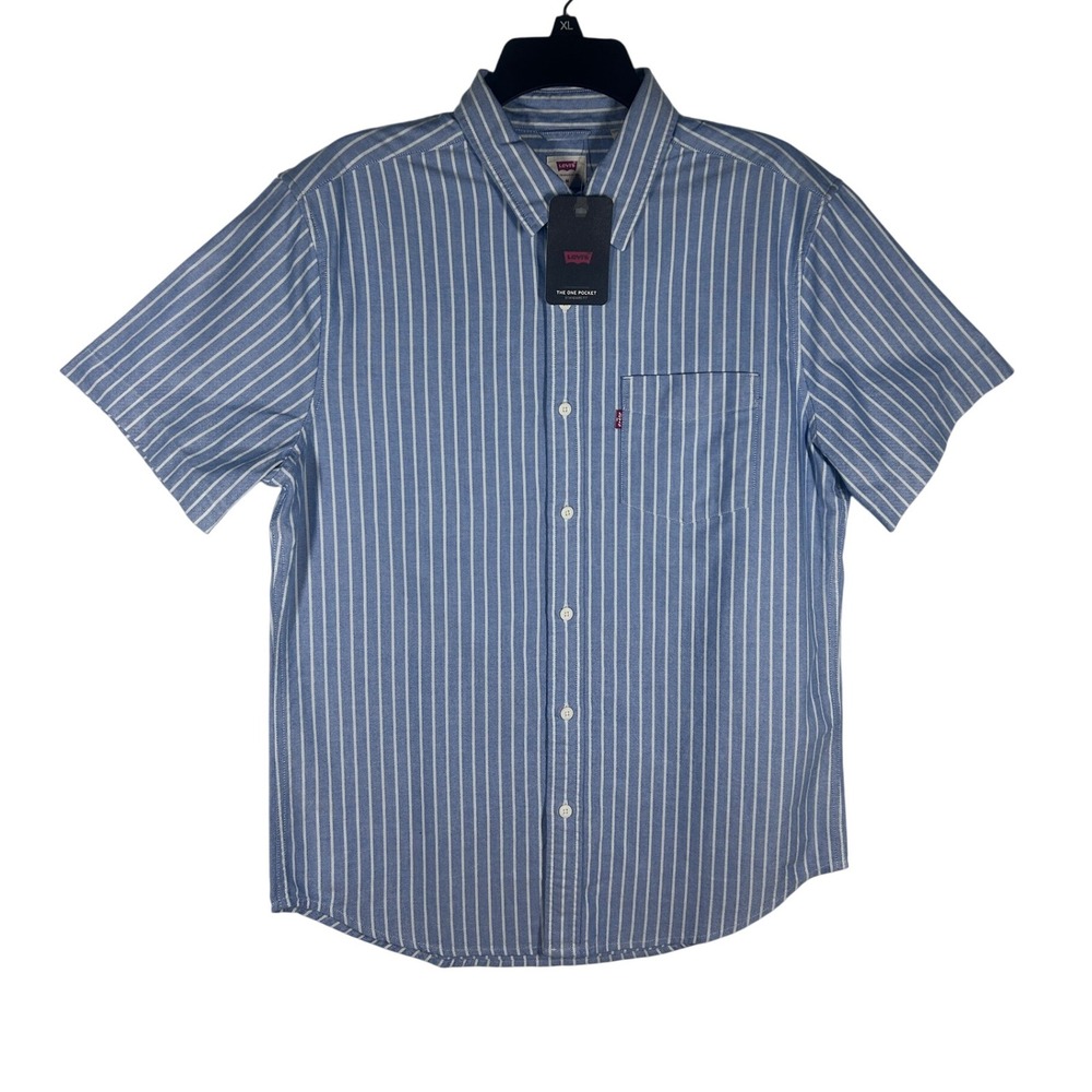 Levi's Men's Standard Fit Blue White Stripe SS Button Up Shirt Size Medium New